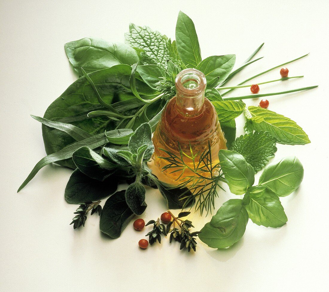 Homemade Herbed Vinegar with Fresh Assorted Herbs