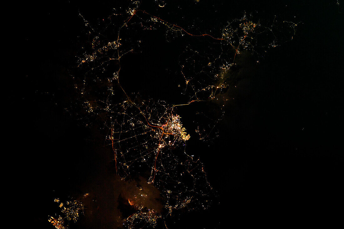 Auckland, New Zealand at night, satellite image