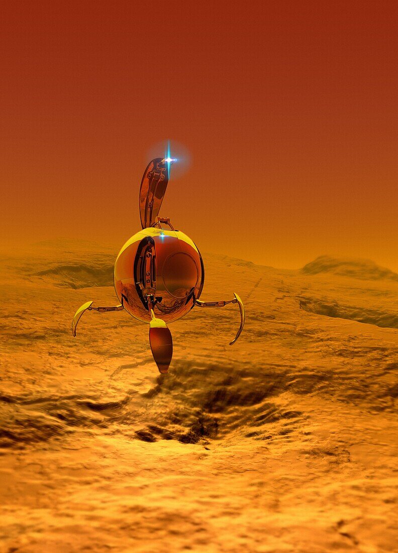 Drone flying over the Martian surface, illustration