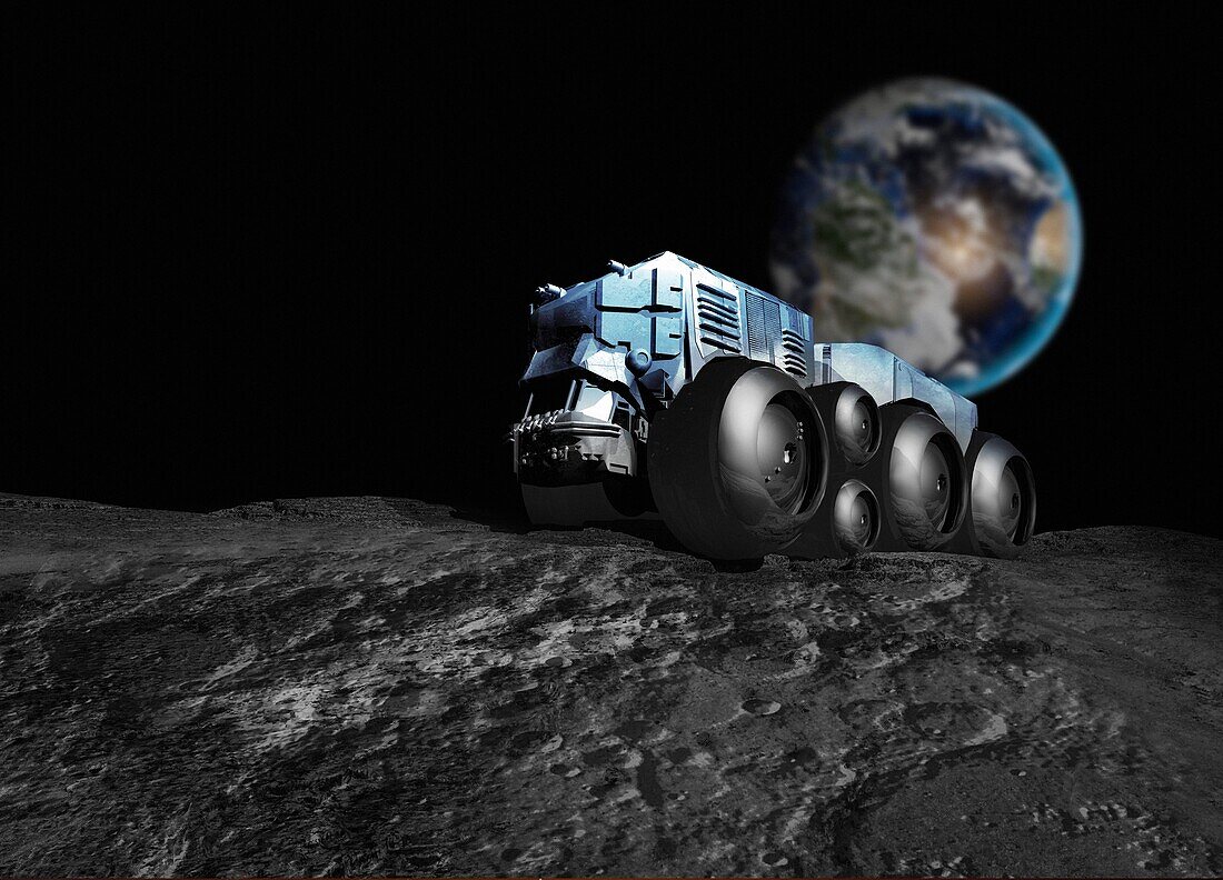 Vehicle driving on the surface of the Moon, illustration