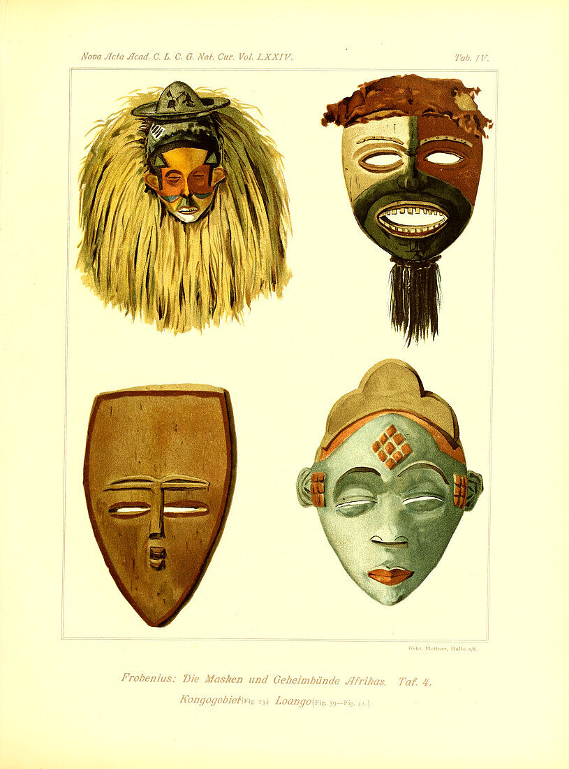 African masks, 19th century illustration