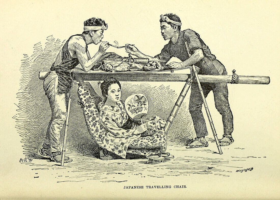 Japanese traveling chair, 19th century illustration