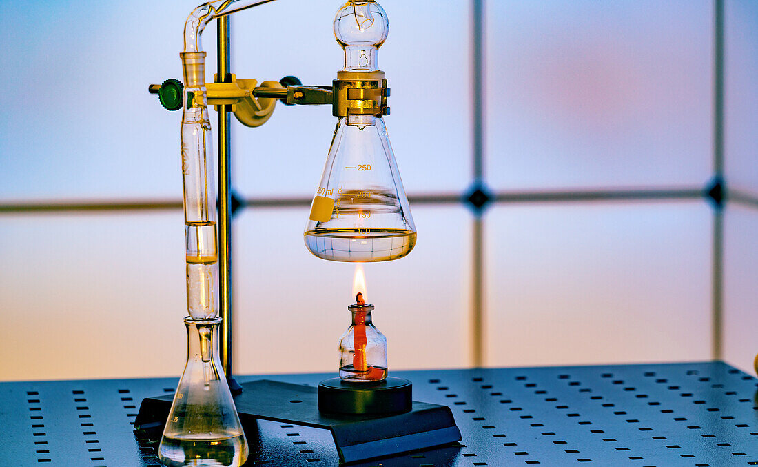 Glass chemical equipment in a chemistry lab