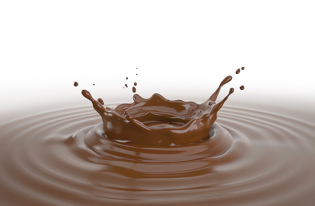 Liquid chocolate crown splash with ripples, illustration