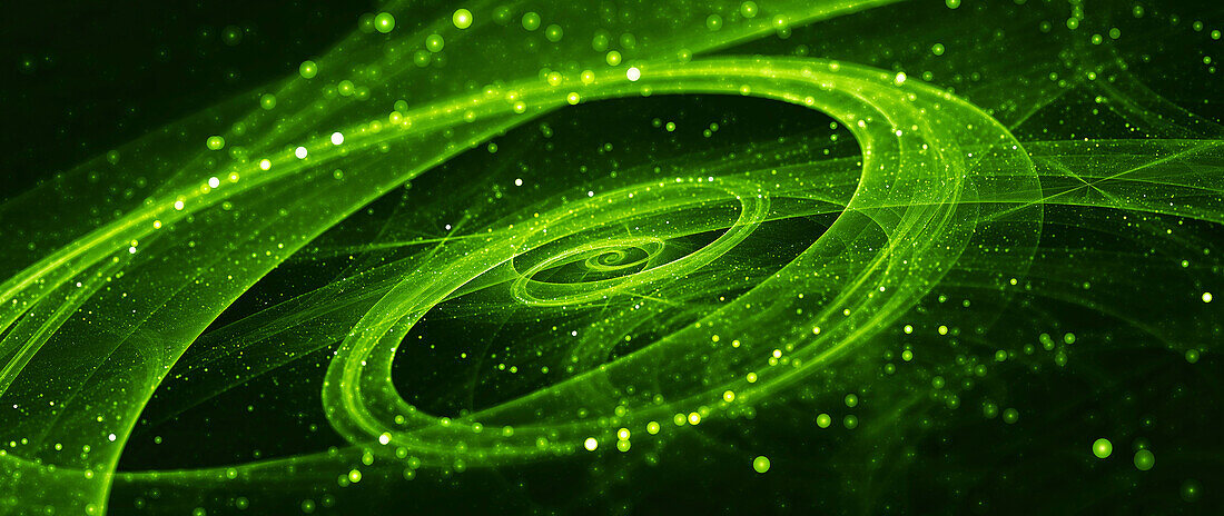 Green glowing spiral galaxy, illustration