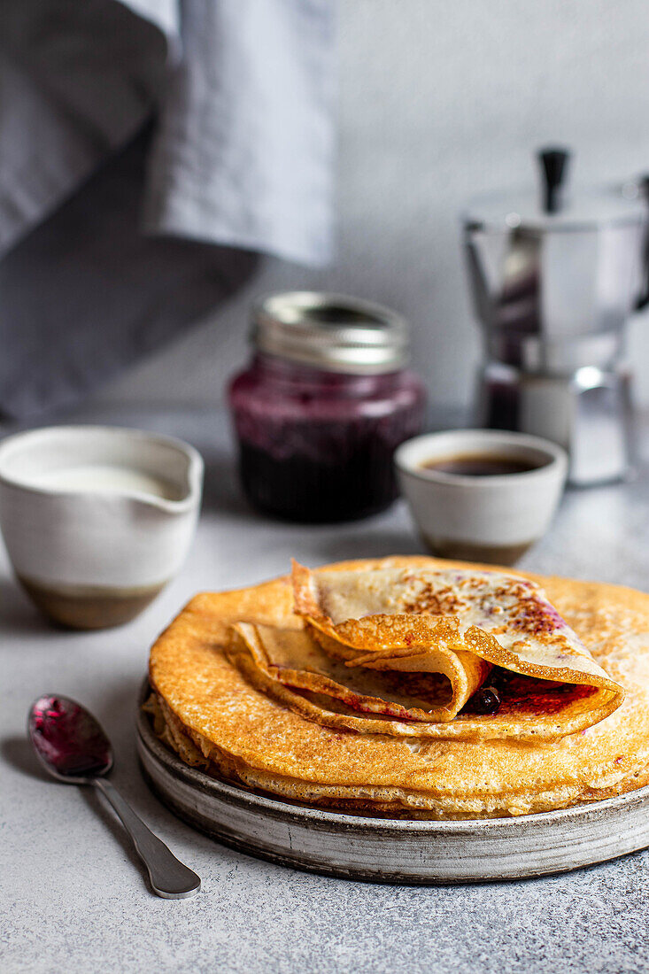 Pancakes with blueberry jam