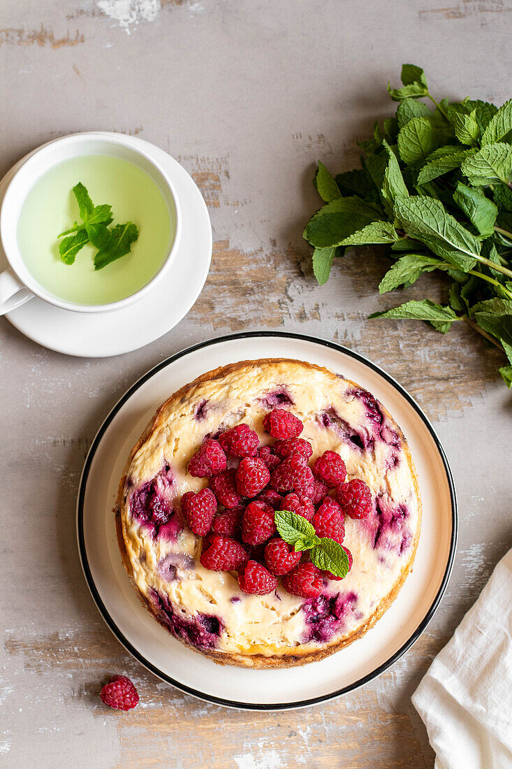 Ricotta cake with raspberries