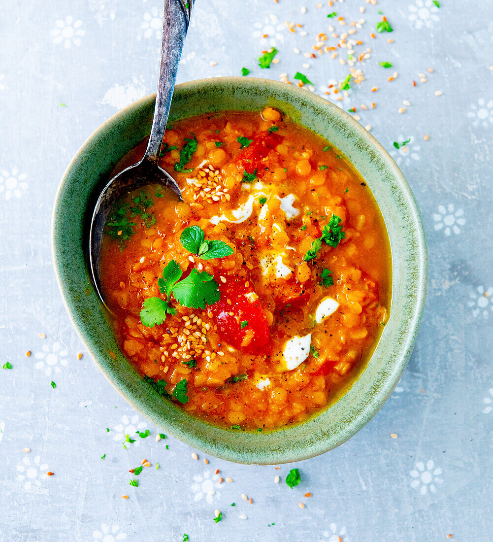 Lentil dal with coriander and sesame seeds