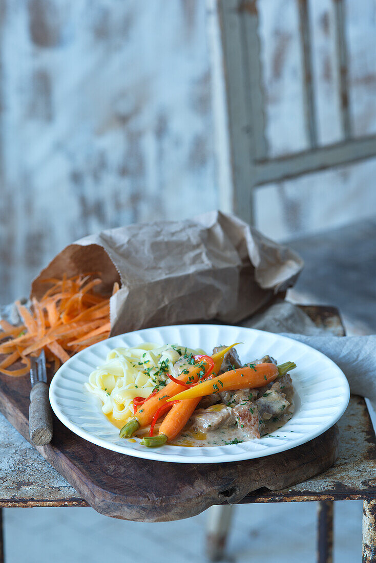 Veal ragout with glazed carrots