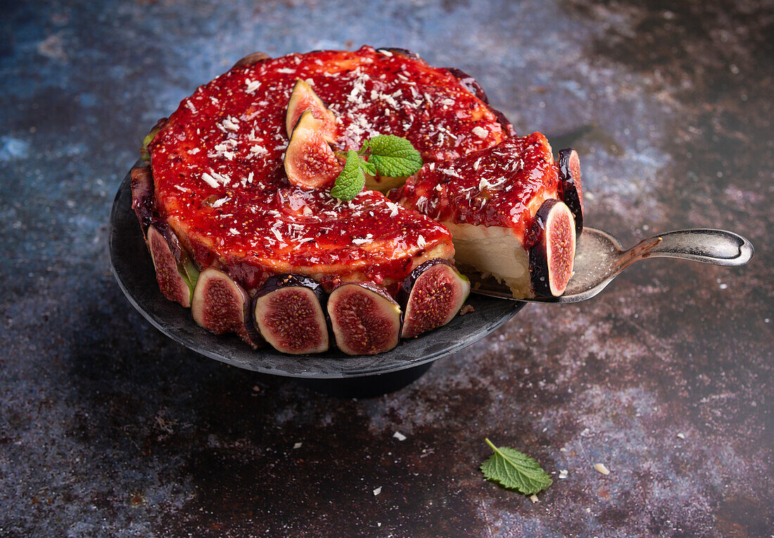 Vegan 'quark cake' with fresh figs and fig jam