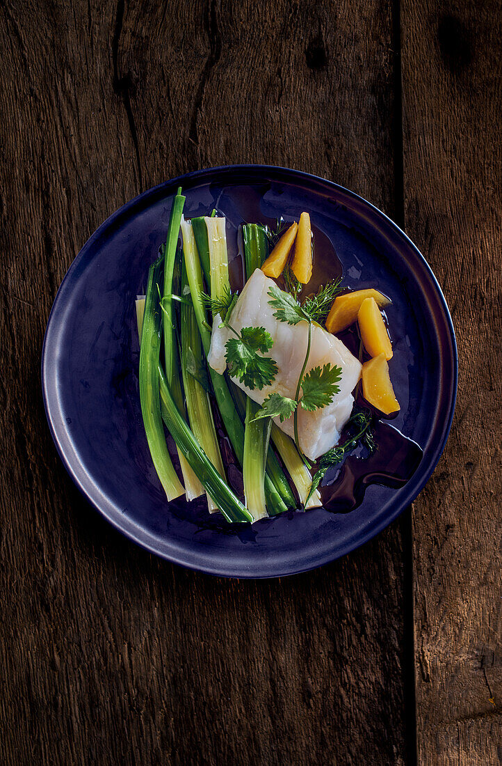 Cod with leeks and turnips