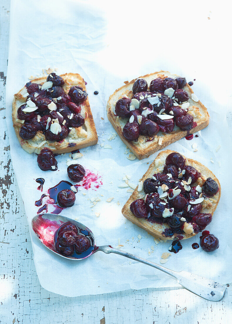 Toast with almonds and sour cherries