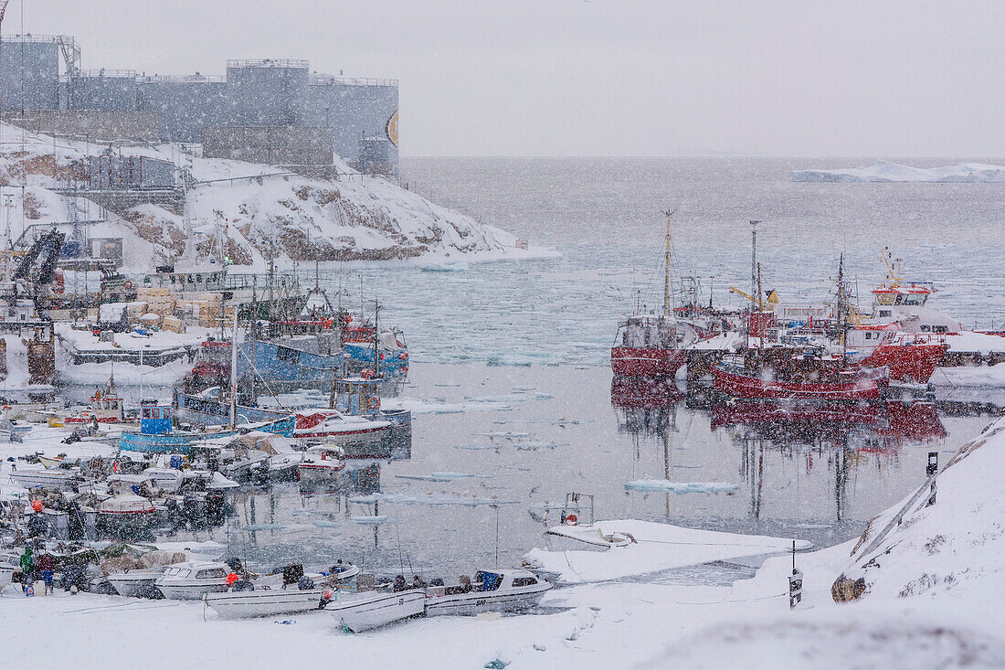 Harbor during a snow storm