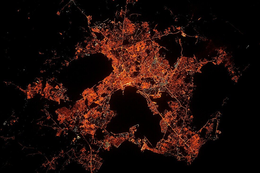 Tunis, Tunisia, at night, satellite image
