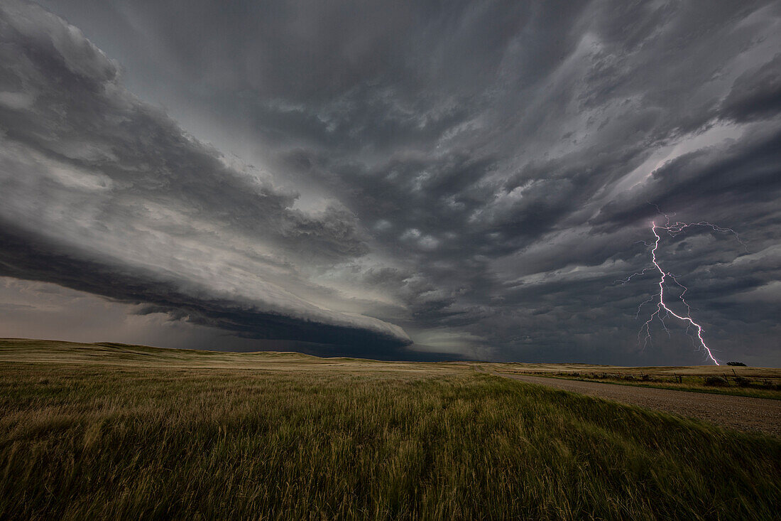 Lightning strike over northeast Wyoming, USA