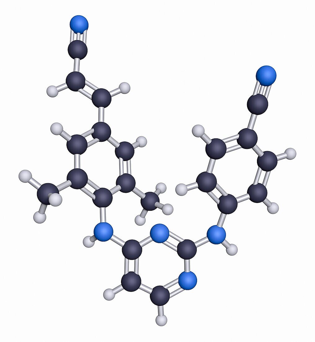 Rilpivirine drug for HIV and AIDS, molecular model