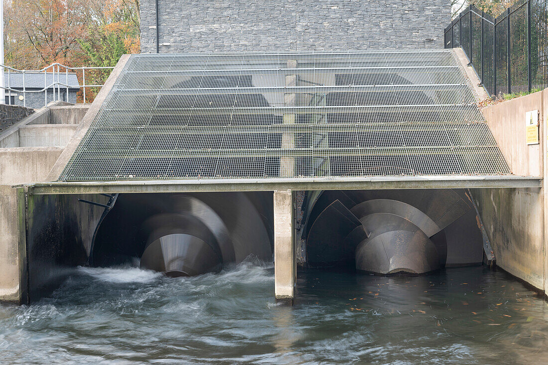 Archimedes screw hydropower at Radyr Weir, Wales