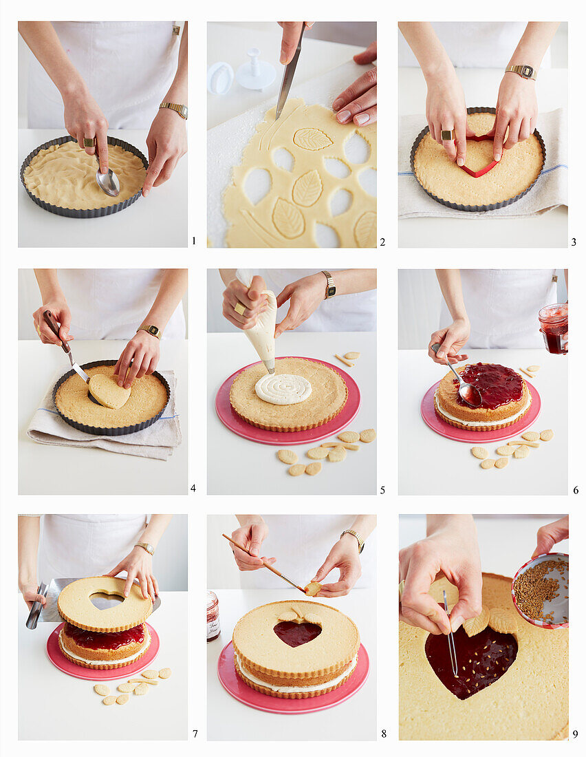 Shortcrust strawberry cake being made