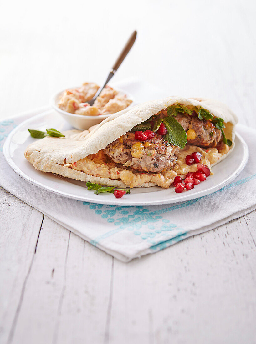 Lamb and chickpea pitta burger