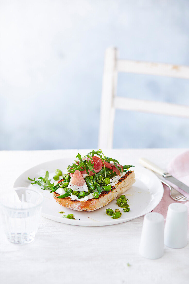 Summer beans on toast with Prosciutto