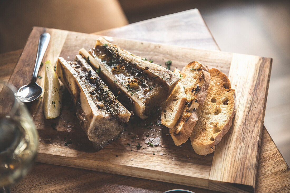 Grilled marrow bones with grilled bread