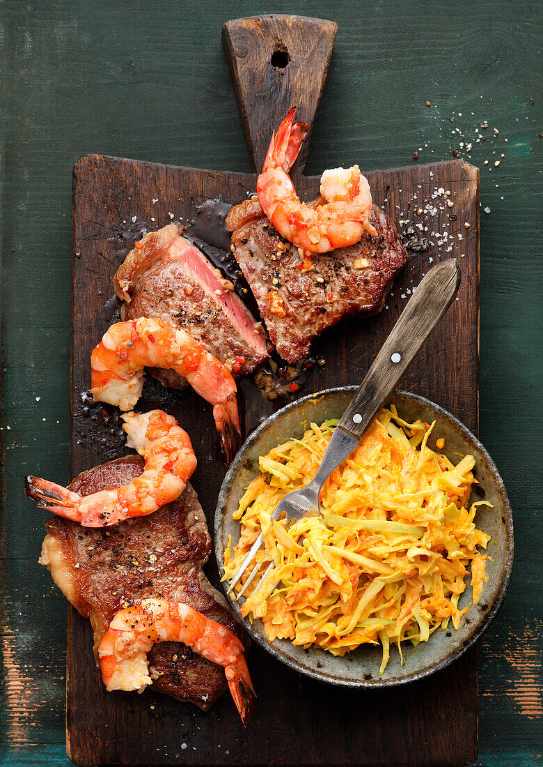 American surf and turf with pumpkin salad