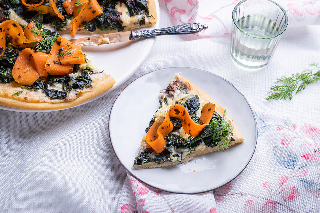 Vegan seaweed pizza and carrot 'salmon’