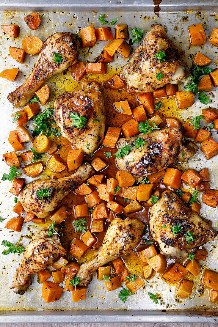 Chicken legs with sweet potatoes