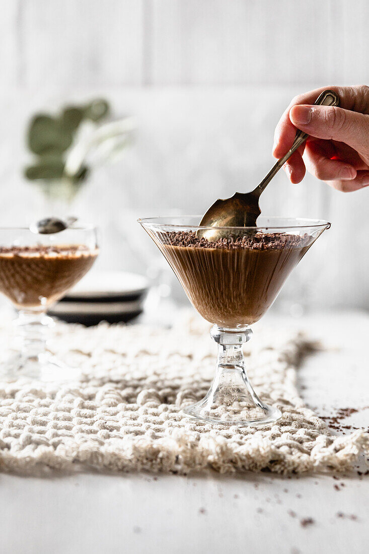 Chocolate pudding in a dessert glass