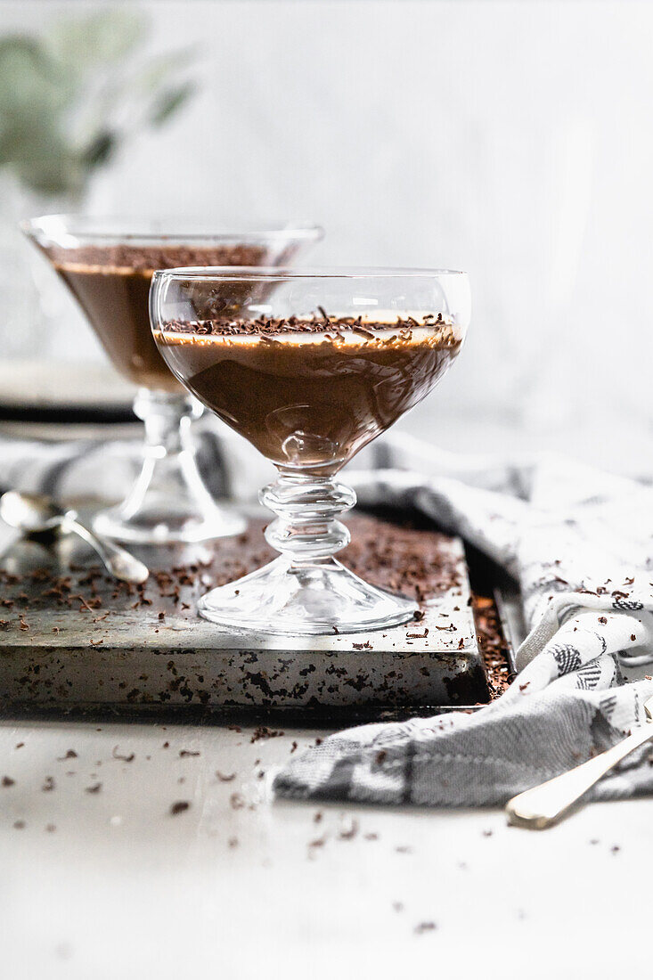 Chocolate pudding in a dessert glass