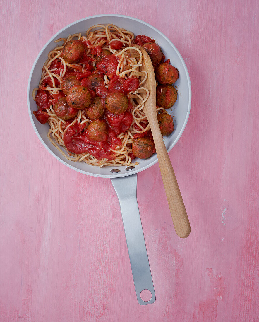 Vegan lentil balls in tomato sauce
