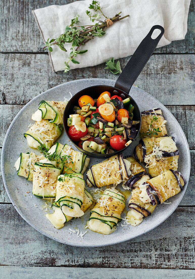 Grilled zucchini and eggplant rolls