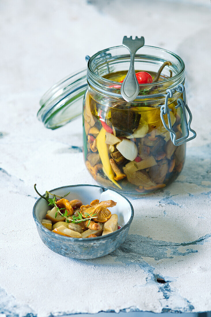 Pickled mushrooms in a jar