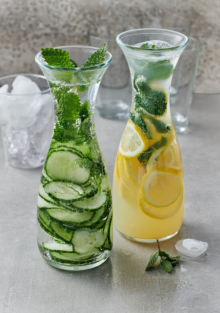 Infused water: lemon-mint and cucumber lemon balm