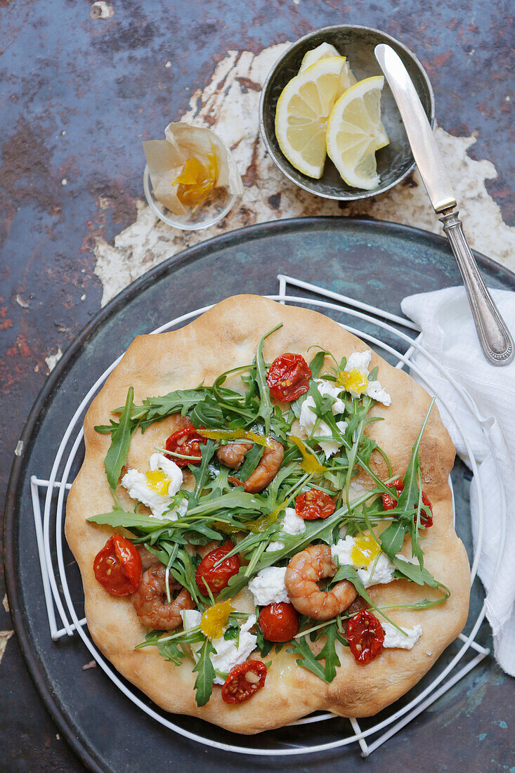 Romantic Spring Focaccia with burrata and dry tomatoes