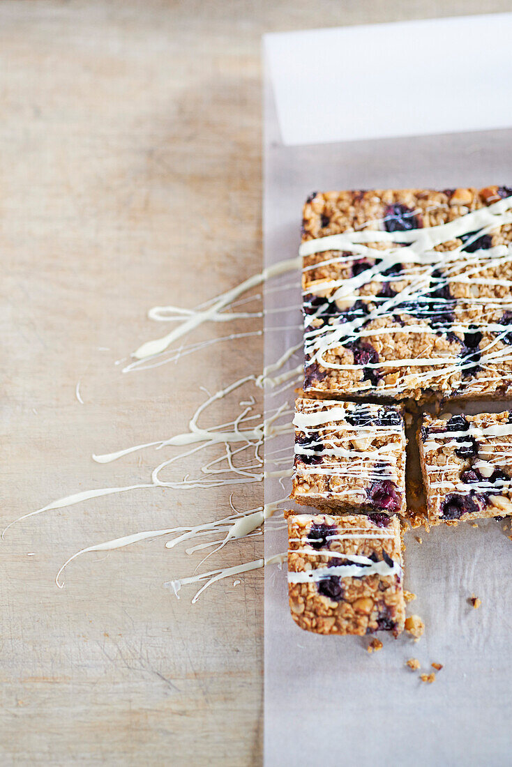 Blueberry and macadamia flapjacks