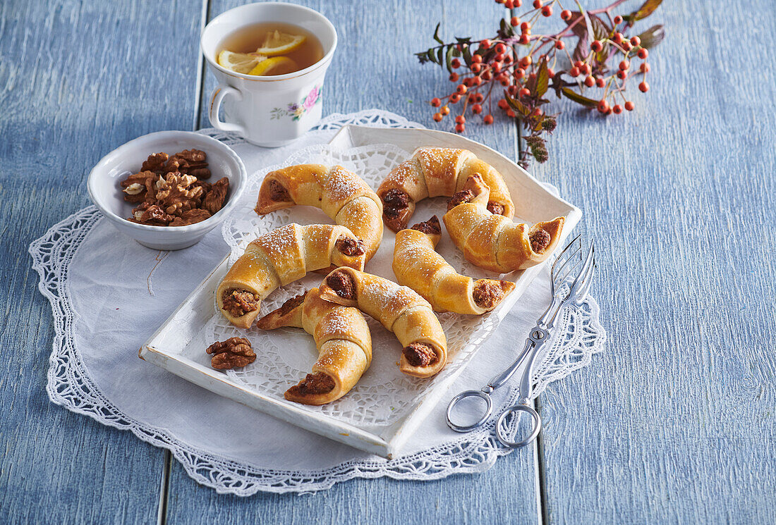 Small croissants with walnut filling