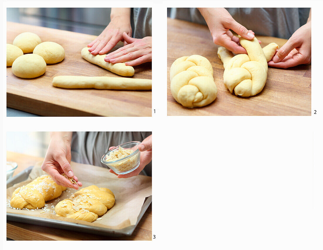 A bread plait being made
