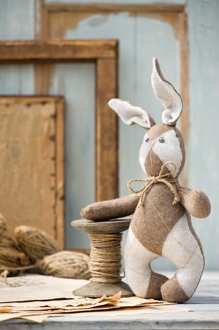 Soft toy bunny handmade from old knitted sweater