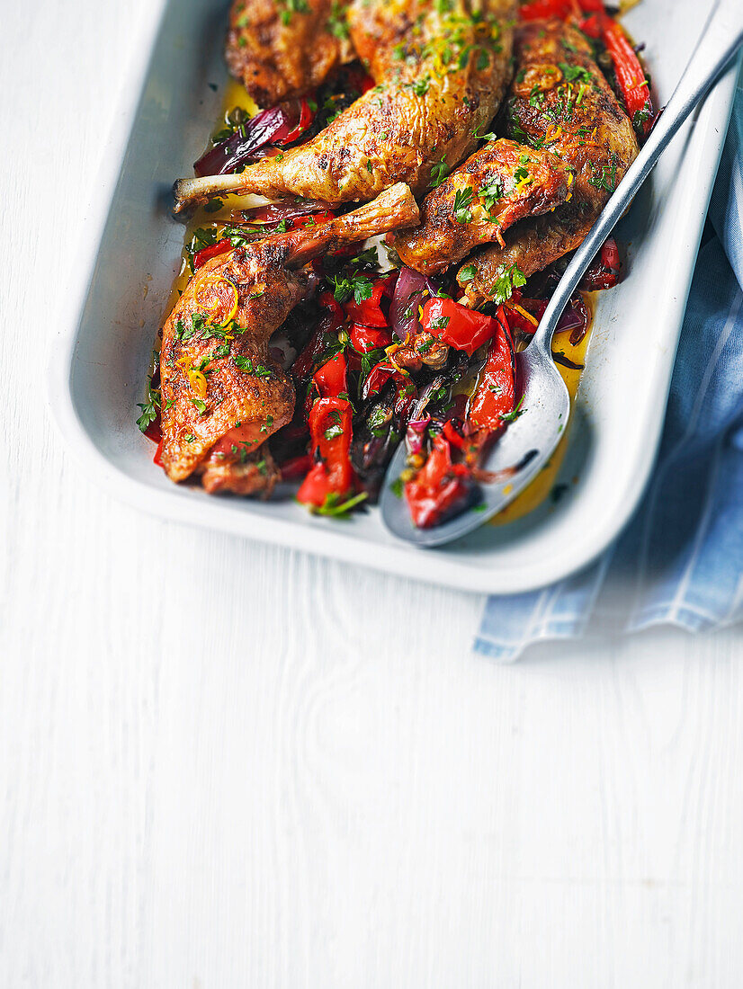 Baked chicken with red pepper salad