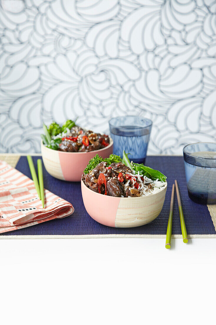 Five-spice beef with sesame greens