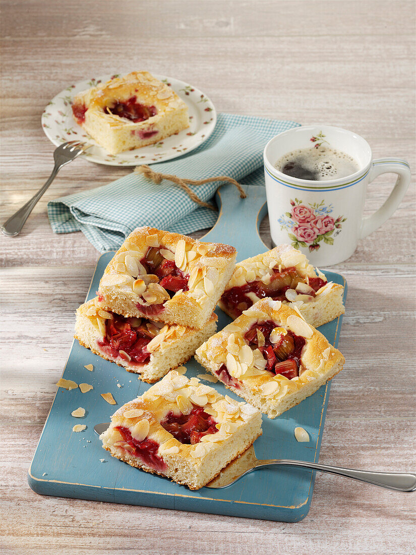 Rhubarb tray bake cake