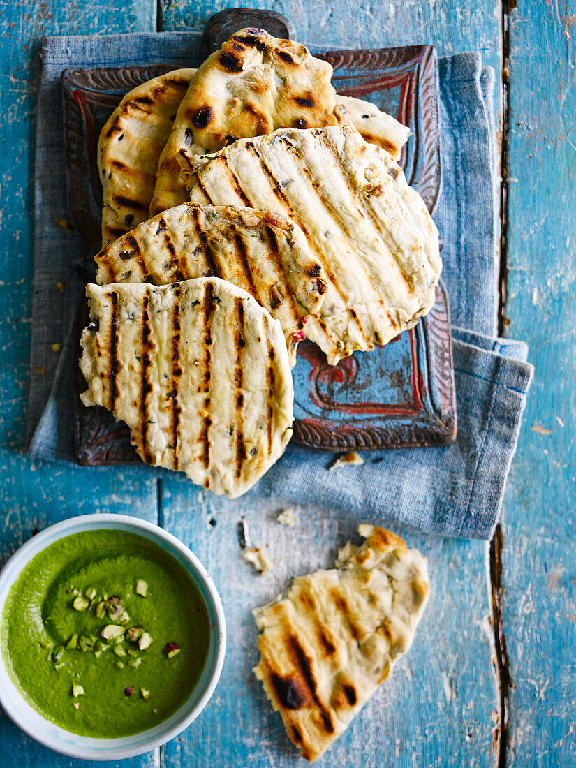 Grilled flaky naan