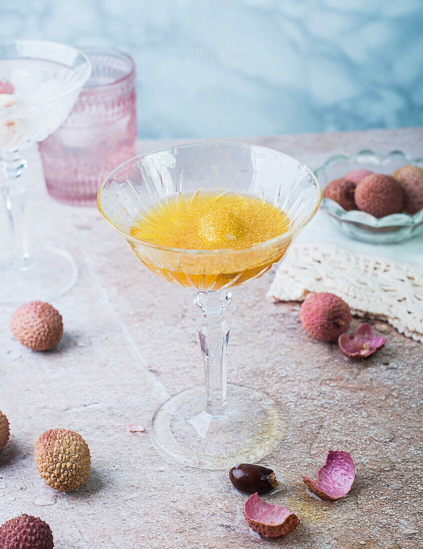 Lychee drink with gold powder