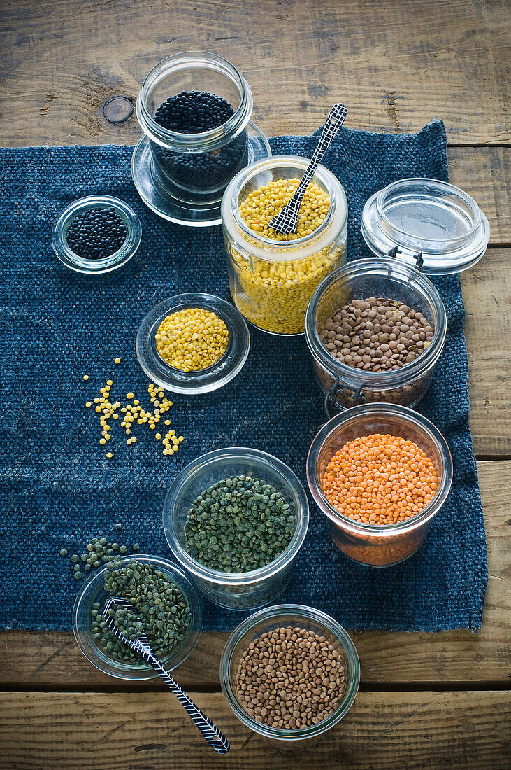 Preserving jars with various sorts of lentils