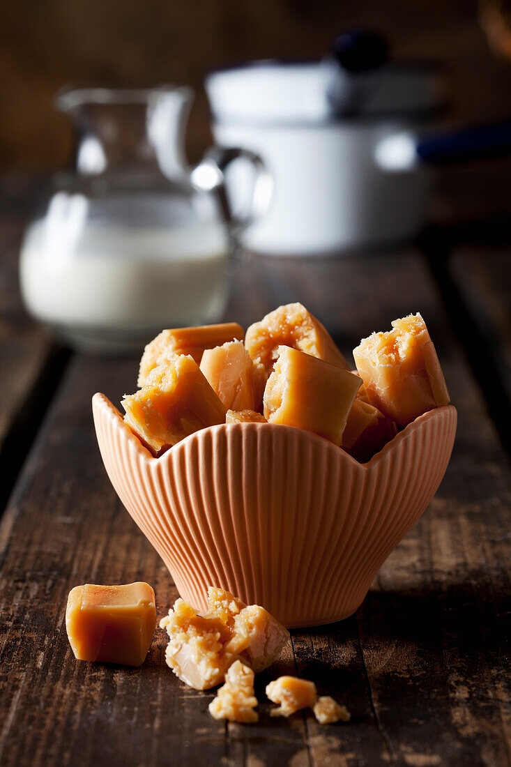 Cream toffees in a bowl