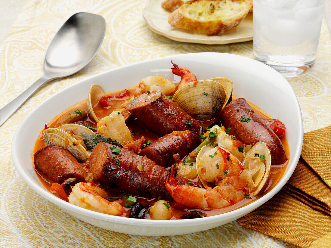 Linguica and seafood stew