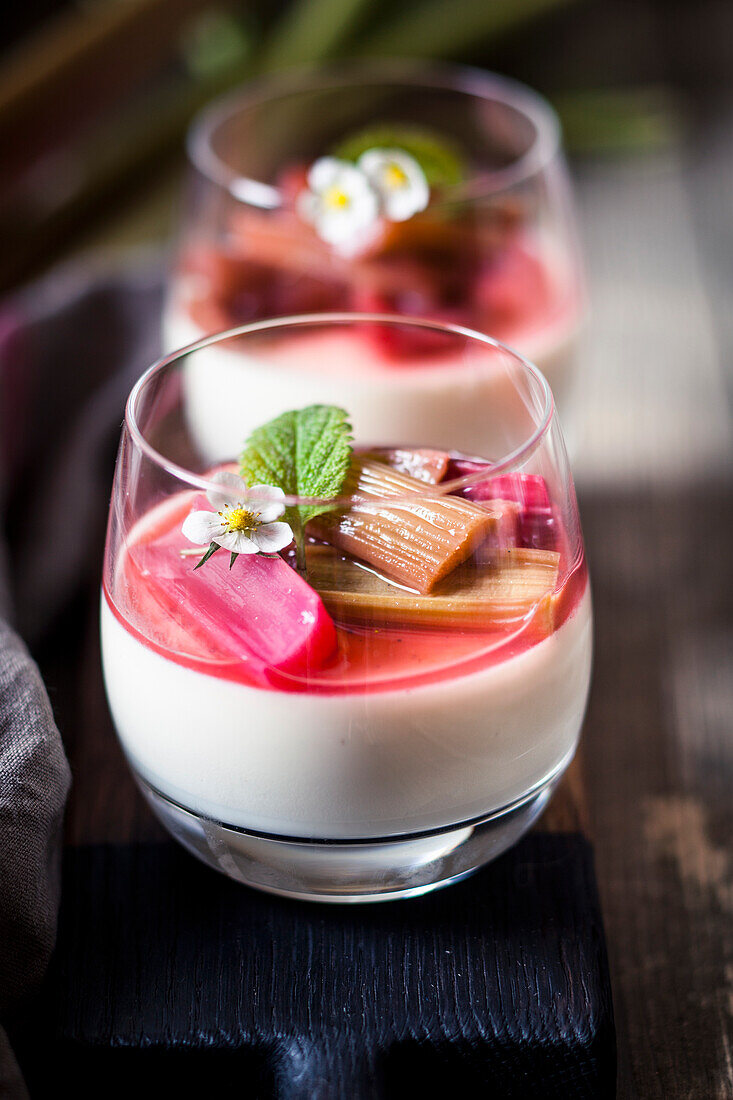 Panna cotta with oven-roasted rhubarb