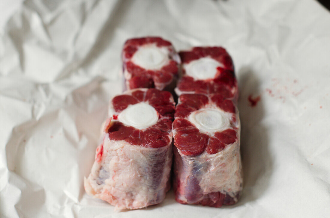 Sliced raw oxtail