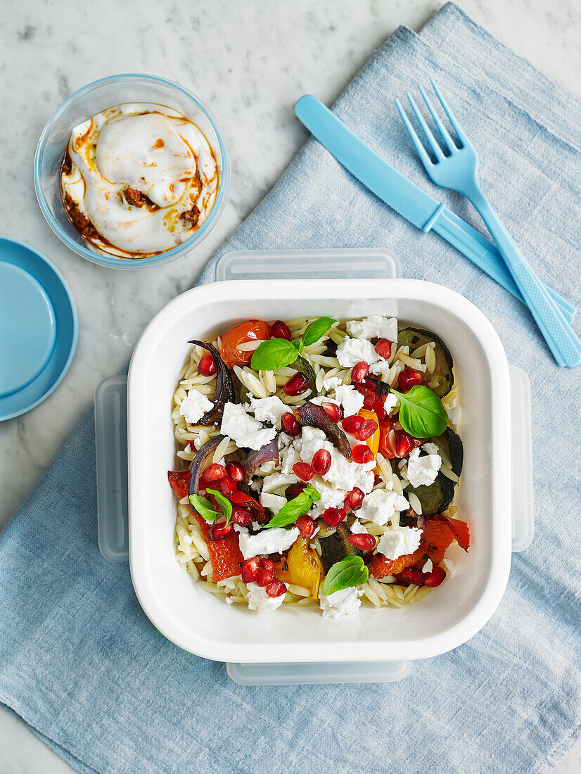 Mediterrean vegetable with feta and pomegranate
